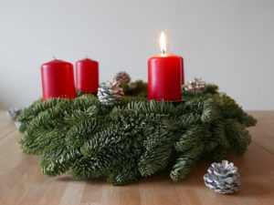 Holiday wreath and candles