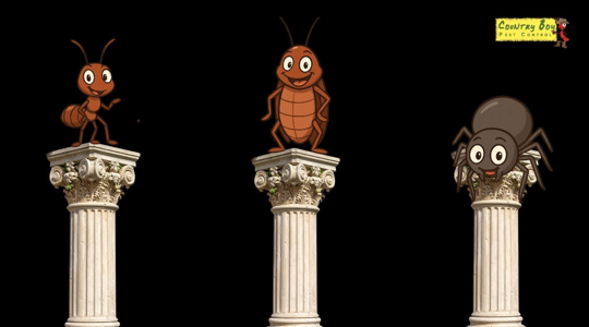 ant rock and spider on columns