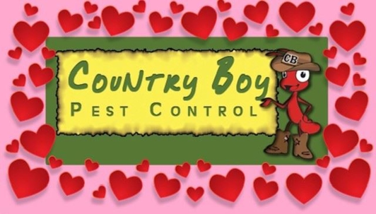 Valentines day themed Country Boy Pest Control Logo