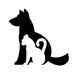 black and white illustrated silhouettes of a dog and cat